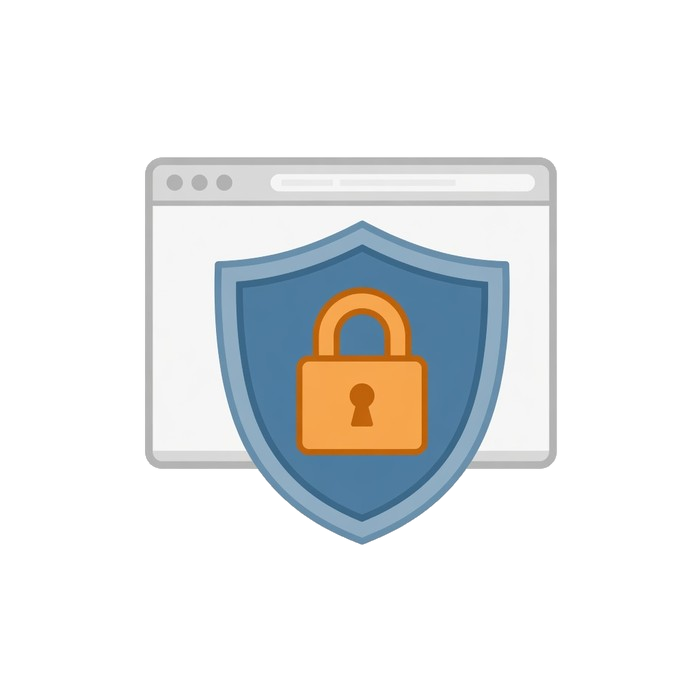 A padlock on a shield in front of a browser window