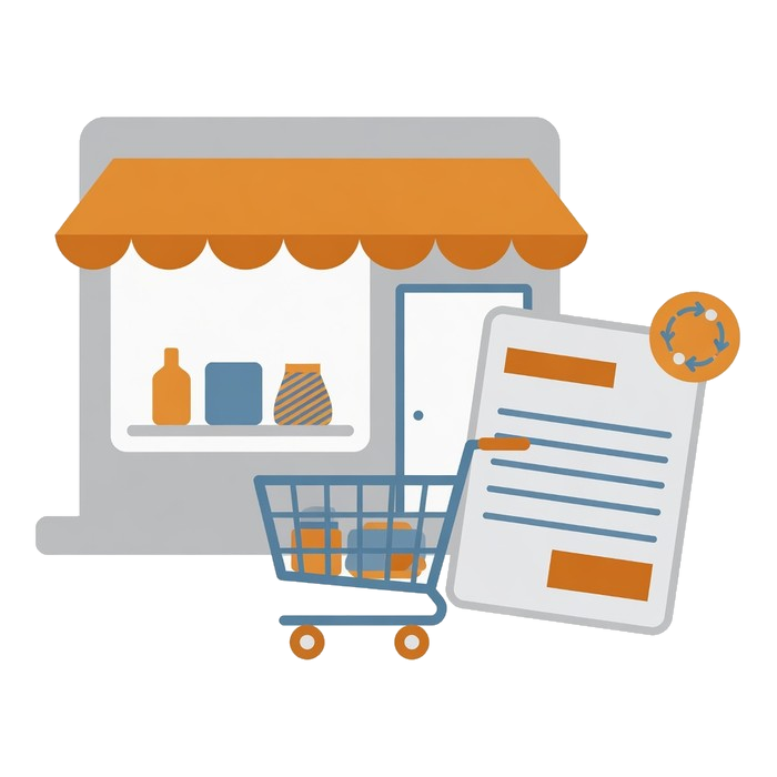 An online store with a cart and a recurring invoice