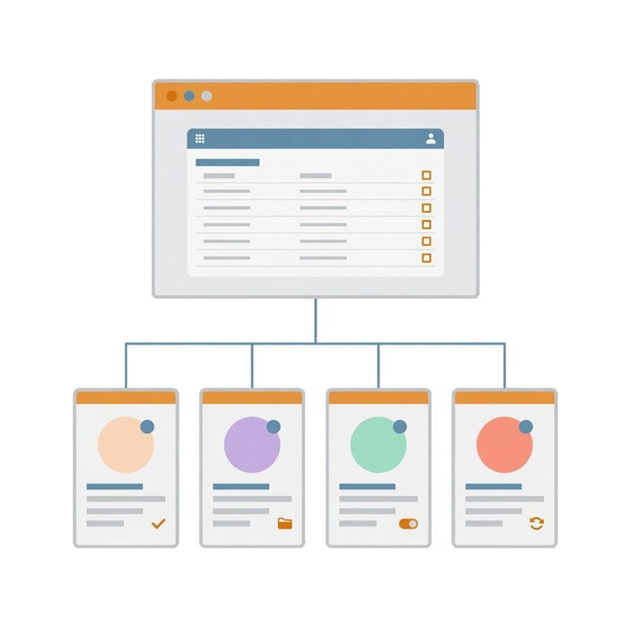 One control panel managing several separate client accounts